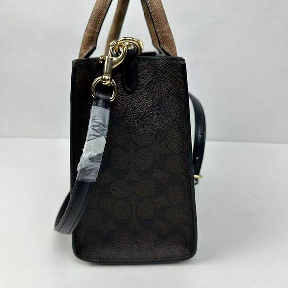 Coach Maggie Small Tote Bag In Blocked Signature Canvas Gold/Walnut/Tan CY676 - Picture 4 of 13